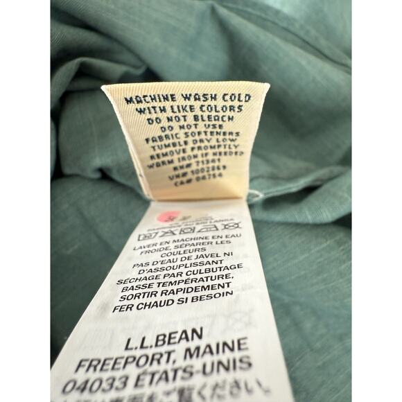 LL Bean Womens Size L Cotton Button Shirt Green Short Sleeve Casual Collared - Picture 8 of 9